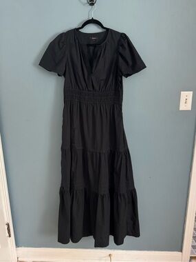 Quince Black Tiered Midi Dress